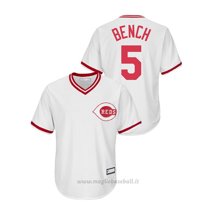 Maglia Baseball Uomo Cincinnati Reds Johnny Bench Cooperstown Collection Replica Primera Bianco